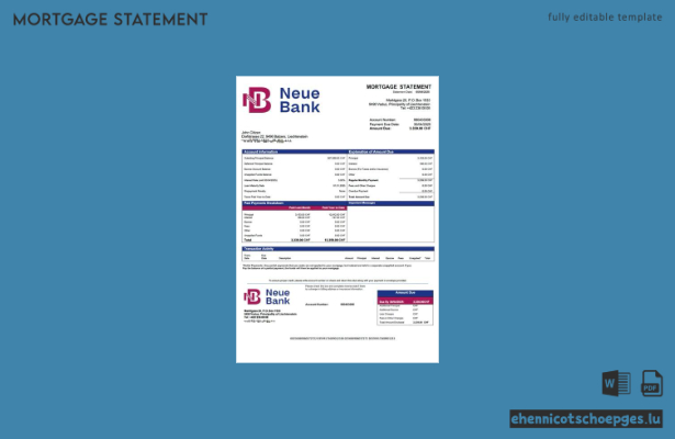 Liechtenstein Neue Bank mortgage statement Word and PDF sample preview